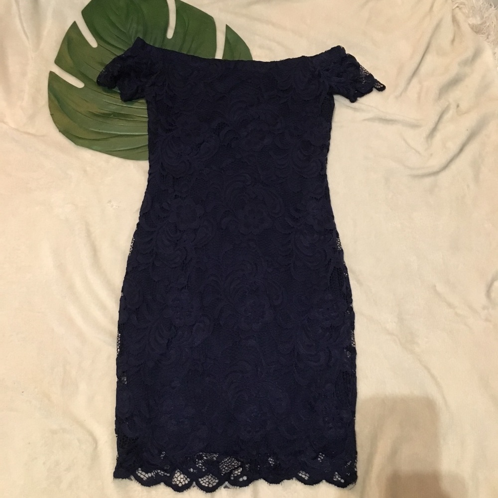 Navy Blue Bodycon Lace Dress